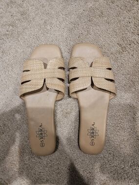 Serra Beige Woven Slide Sandals for Women